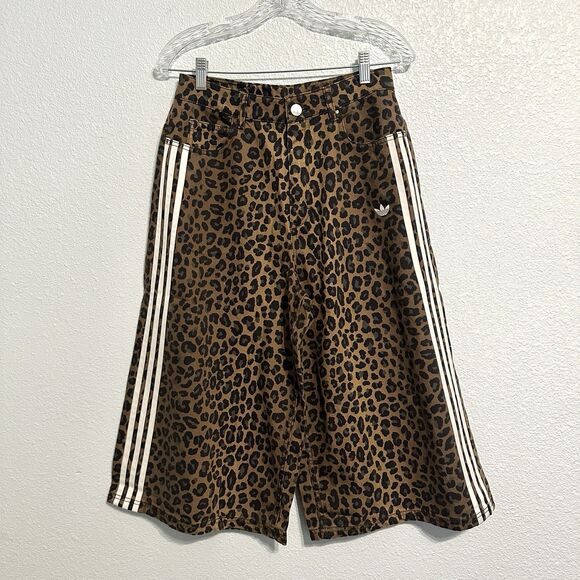 adidas Pants - Adidas Originals 3 Stripes Leopard Denim/Bronze Bermuda Shorts KA2676, Womens 24